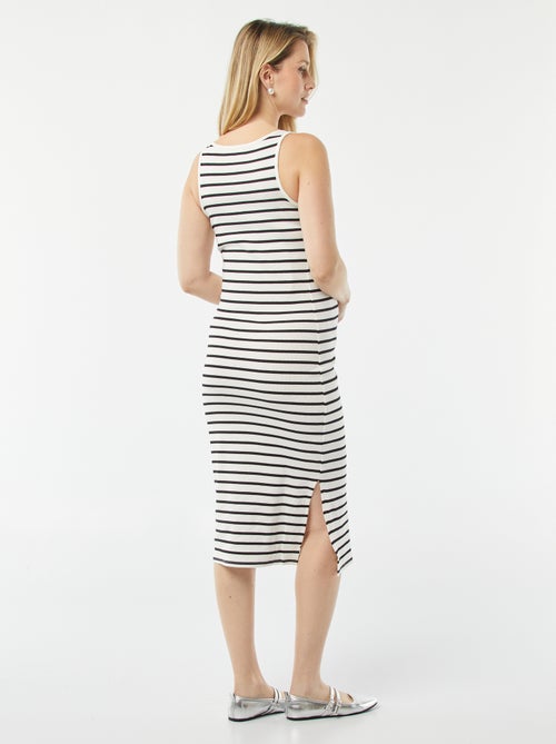 Robe midi côtelée unie avec ouverture d'allaitement - Kiabi