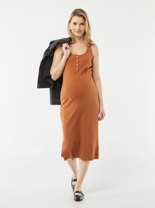 Robe midi côtelée unie avec ouverture d'allaitement