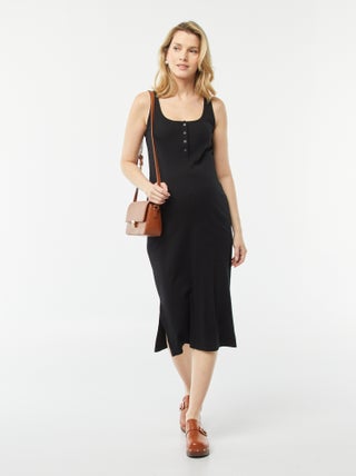 Robe midi côtelée unie avec ouverture d'allaitement