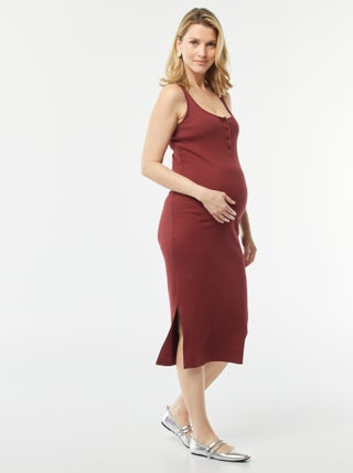Robe midi côtelée unie avec ouverture d'allaitement