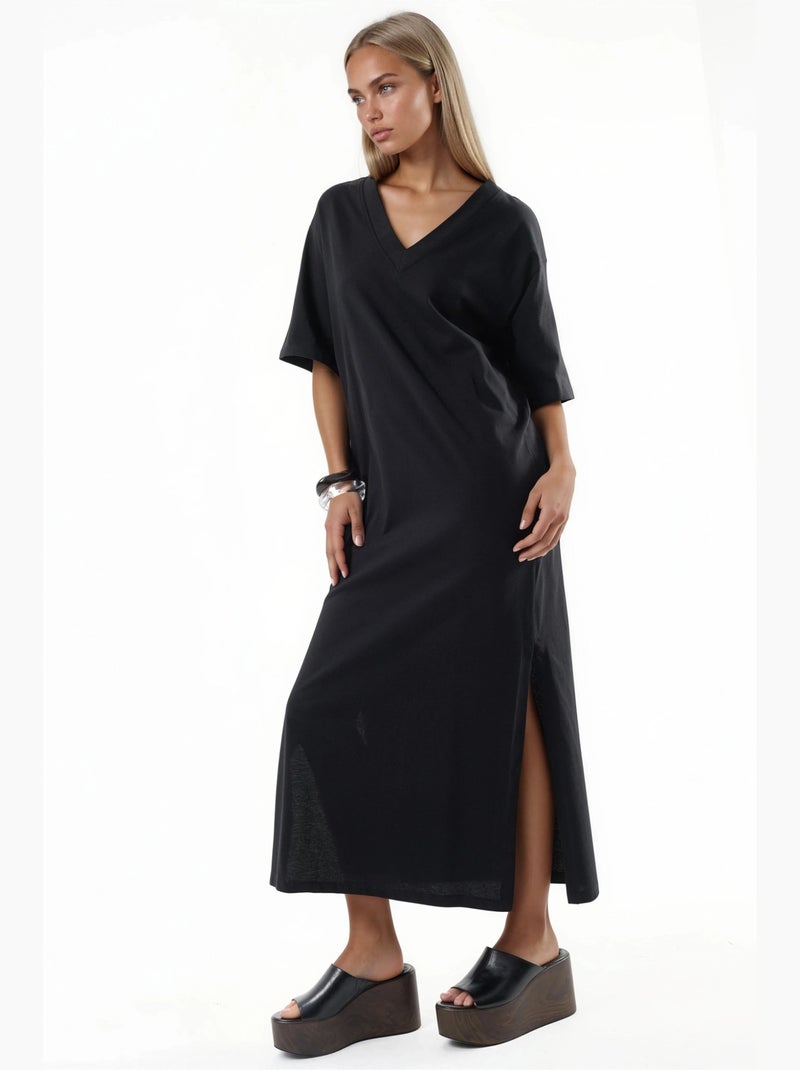 Robe midi coupe ample à col en v busem Noir - Kiabi