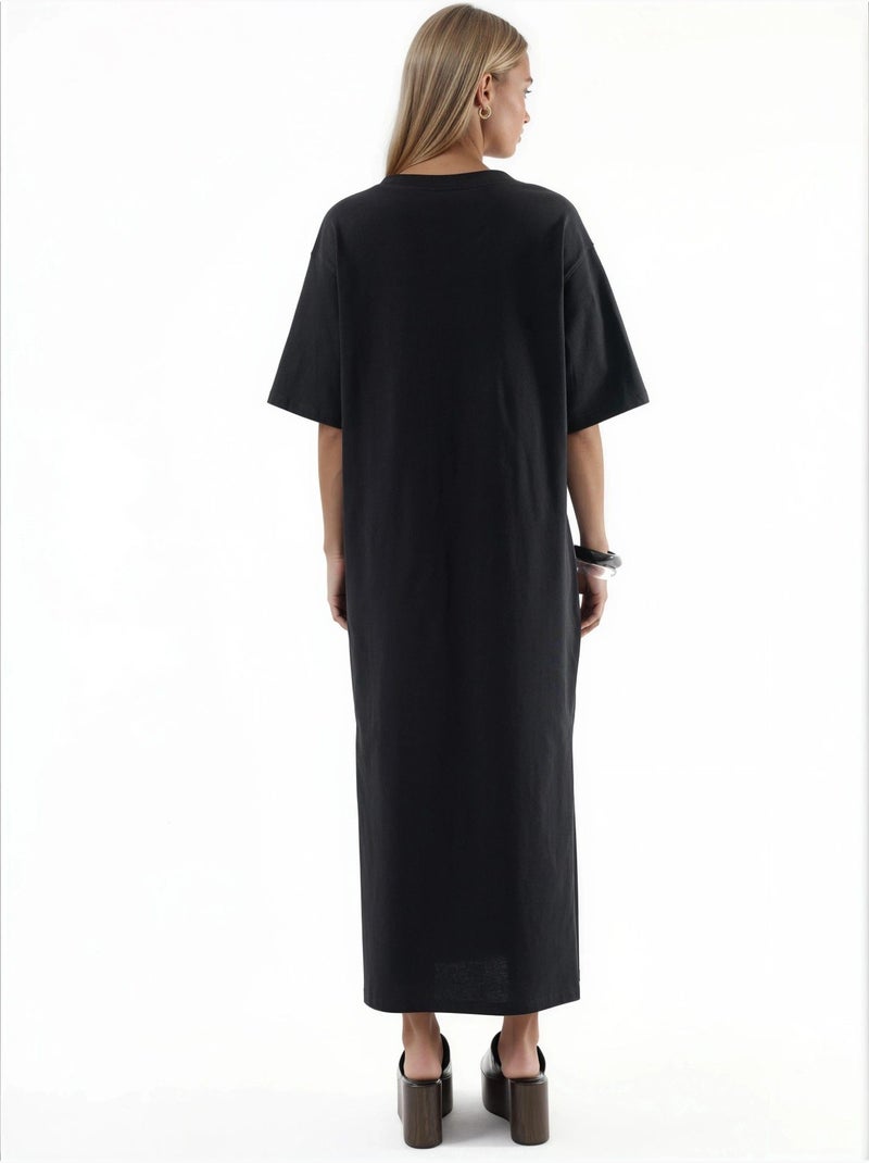 Robe midi coupe ample à col en v busem Noir - Kiabi