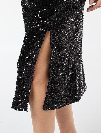 Robe midi de maternité col rond en sequins uni