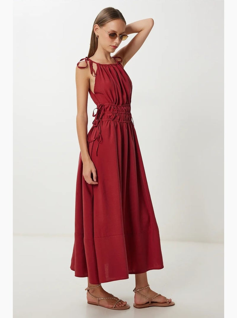 Robe midi dos nu à nouer istanbul Rouge foncé - Kiabi