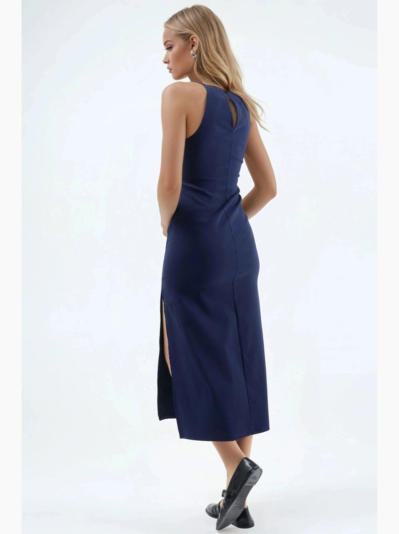 Robe midi dos nu fendue hiccup Bleu marine - Kiabi