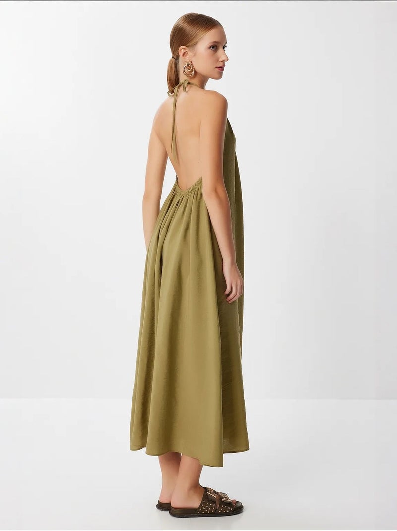 Robe midi drapée à col halter istanbul Vert kaki - Kiabi