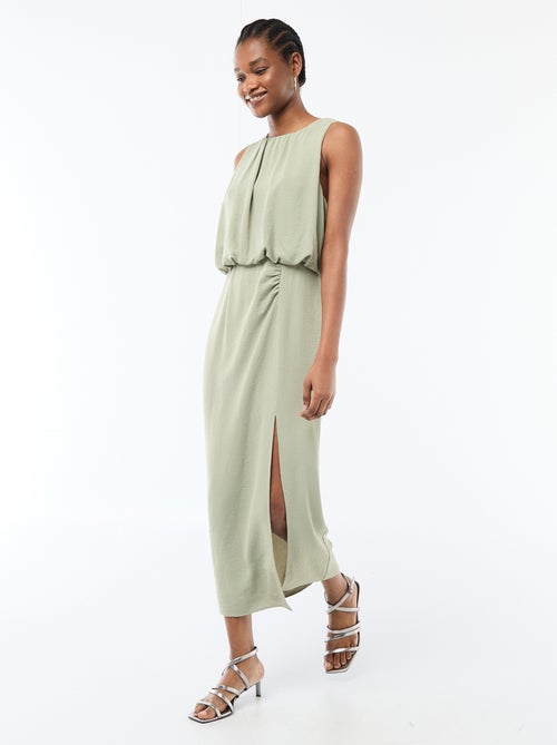 Robe midi effet drapé sans manches - Kiabi
