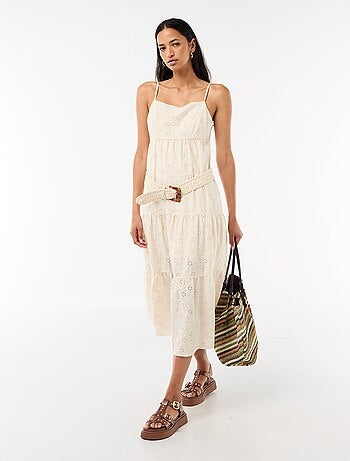 Robe midi en broderie anglaise avec bretelles réglables