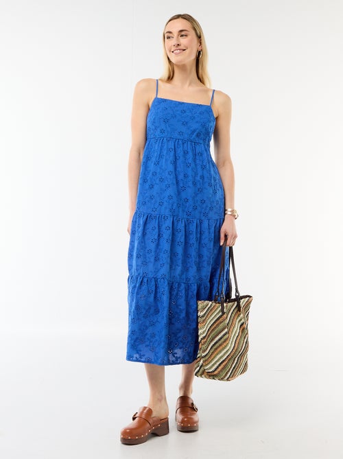 Robe midi en broderie anglaise avec bretelles réglables - Kiabi