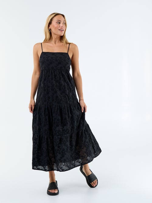 Robe midi en broderie anglaise avec bretelles réglables - Kiabi
