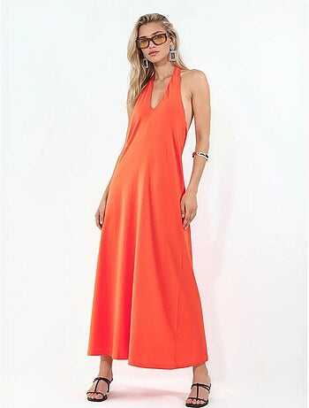 Robe midi en coton à col halter avec fente busem