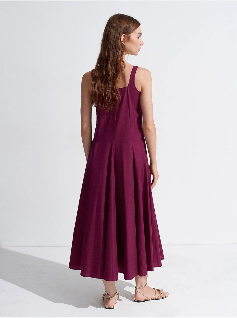 Robe midi en coton, coupe trapèze dilvin Rouge bordeaux - Kiabi