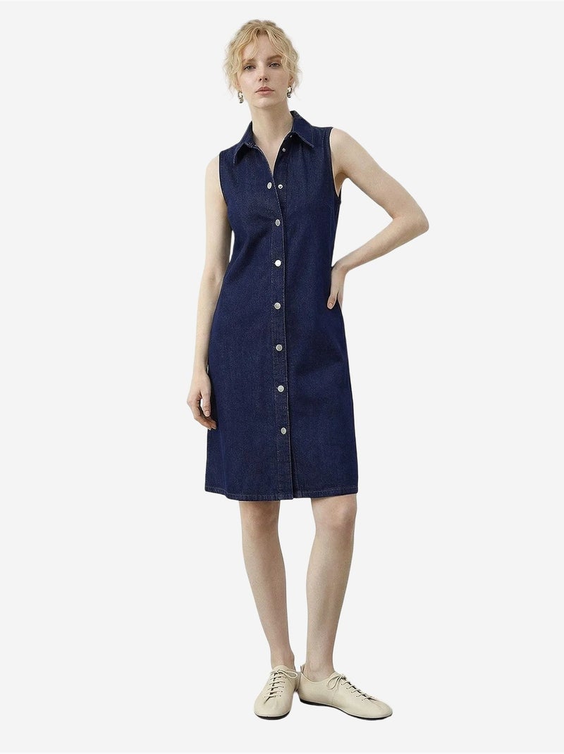 Robe midi en denim avec col chemise et poche lucci Bleu marine - Kiabi