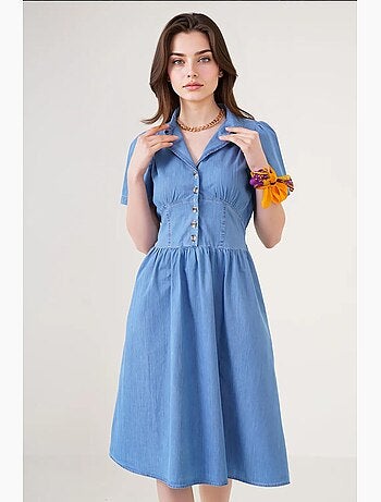 Robe midi en jean avec col chemise et fermeture à boutons bdart