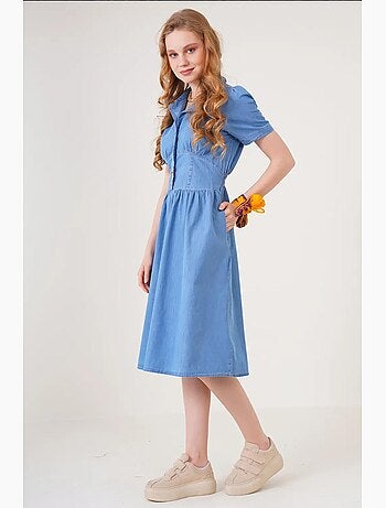 Robe midi en jean avec col chemise et fermeture à boutons bdart