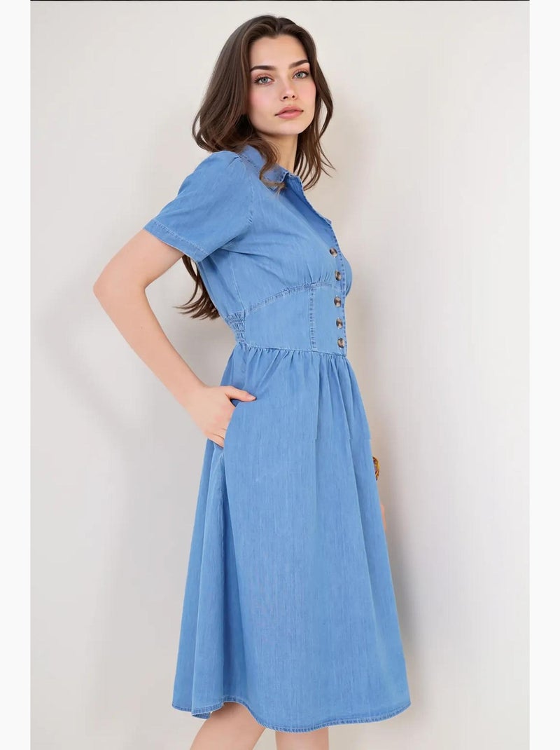Robe midi en jean avec col chemise et fermeture à boutons bdart Bleu clair - Kiabi