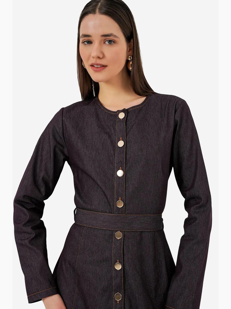 Robe midi en jean ceinturée bdart Marron chocolat - Kiabi