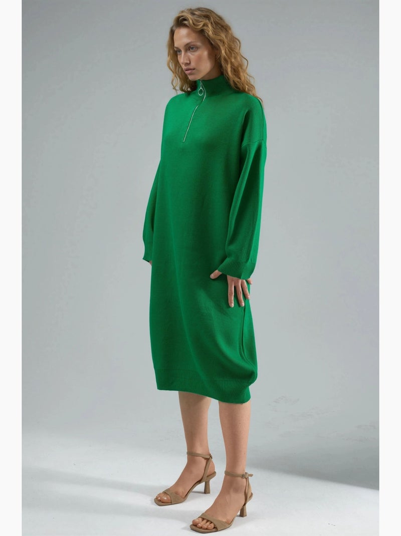 Robe midi en maille côtelée avec col zippé my fashion Vert - Kiabi