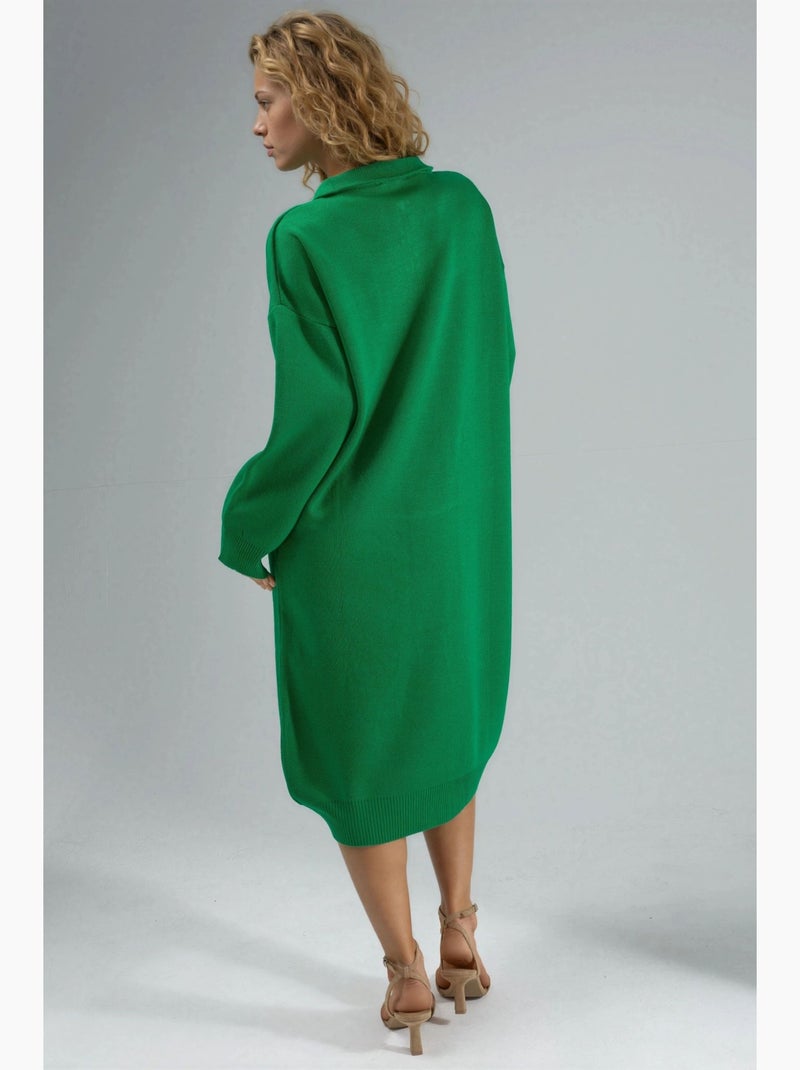 Robe midi en maille côtelée avec col zippé my fashion Vert - Kiabi