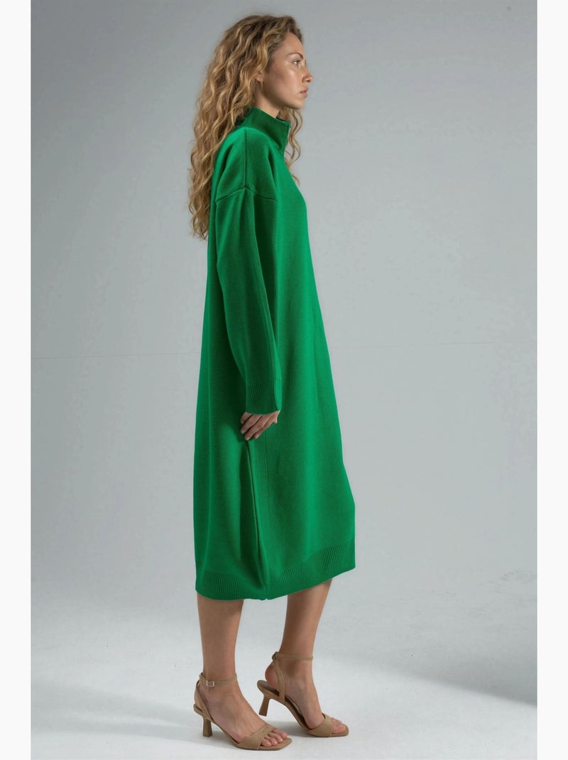 Robe midi en maille côtelée avec col zippé my fashion Vert - Kiabi
