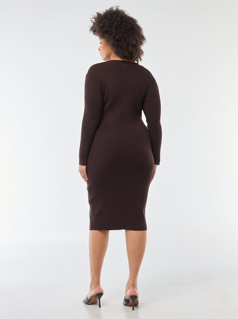 Robe midi en maille lourde côtelée esprit gilet Marron - Kiabi
