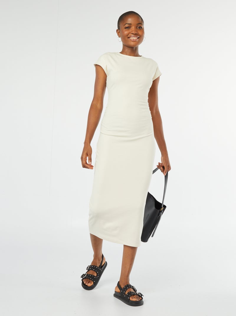Robe midi en maille stretch beige - Kiabi