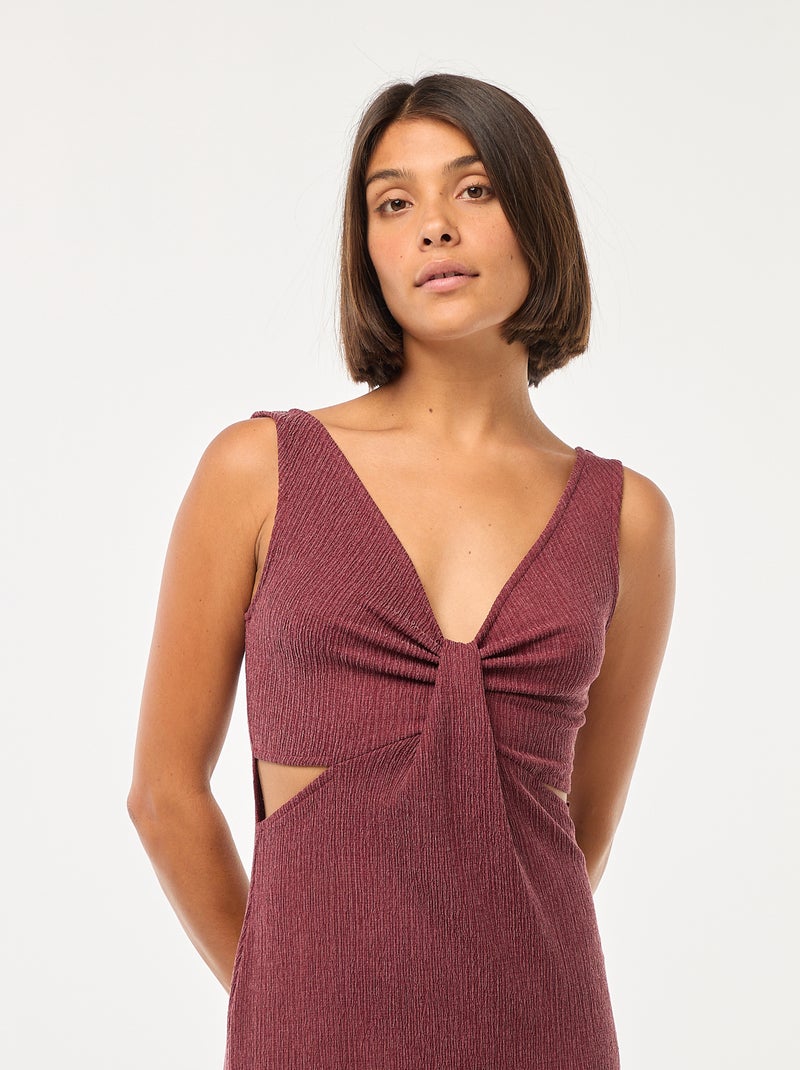 Robe midi en matière gaufrée ajourée sur les côtés Rouge - Kiabi