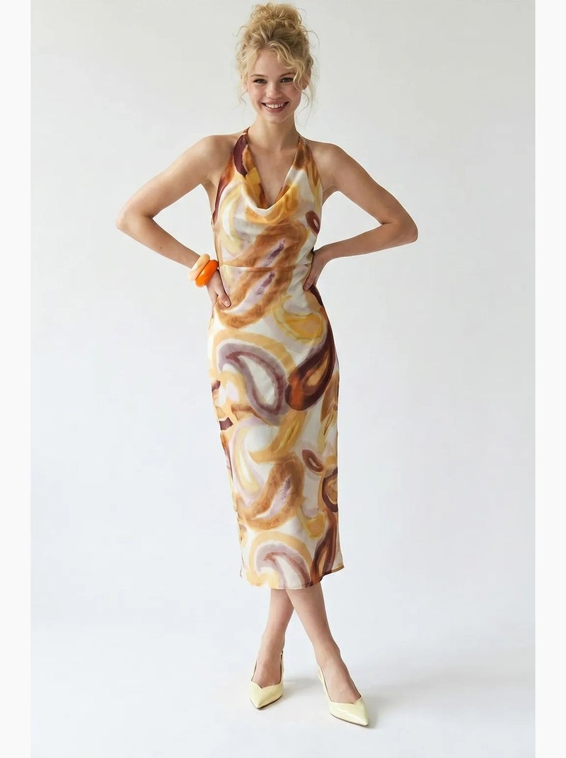 Robe midi en mousseline à motif abstrait mixray Crème - Kiabi