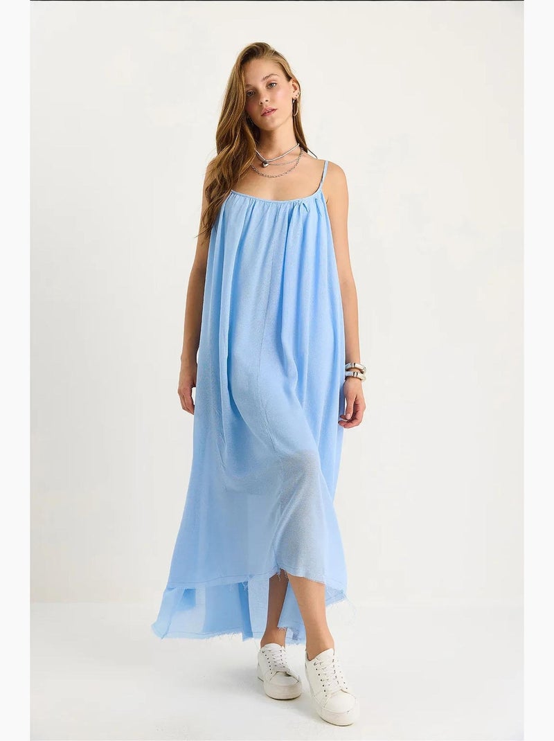 Robe midi en mousseline unie à fines bretelles et ourlet transparent lucci Bleu ciel - Kiabi