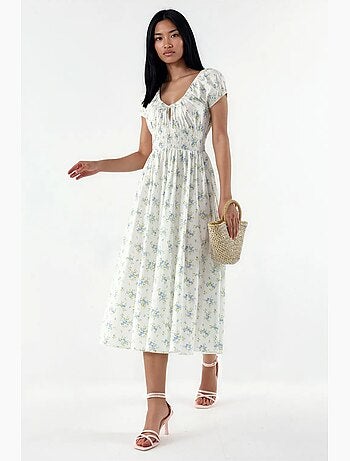 Robe midi en popeline de coton à fleurs busem