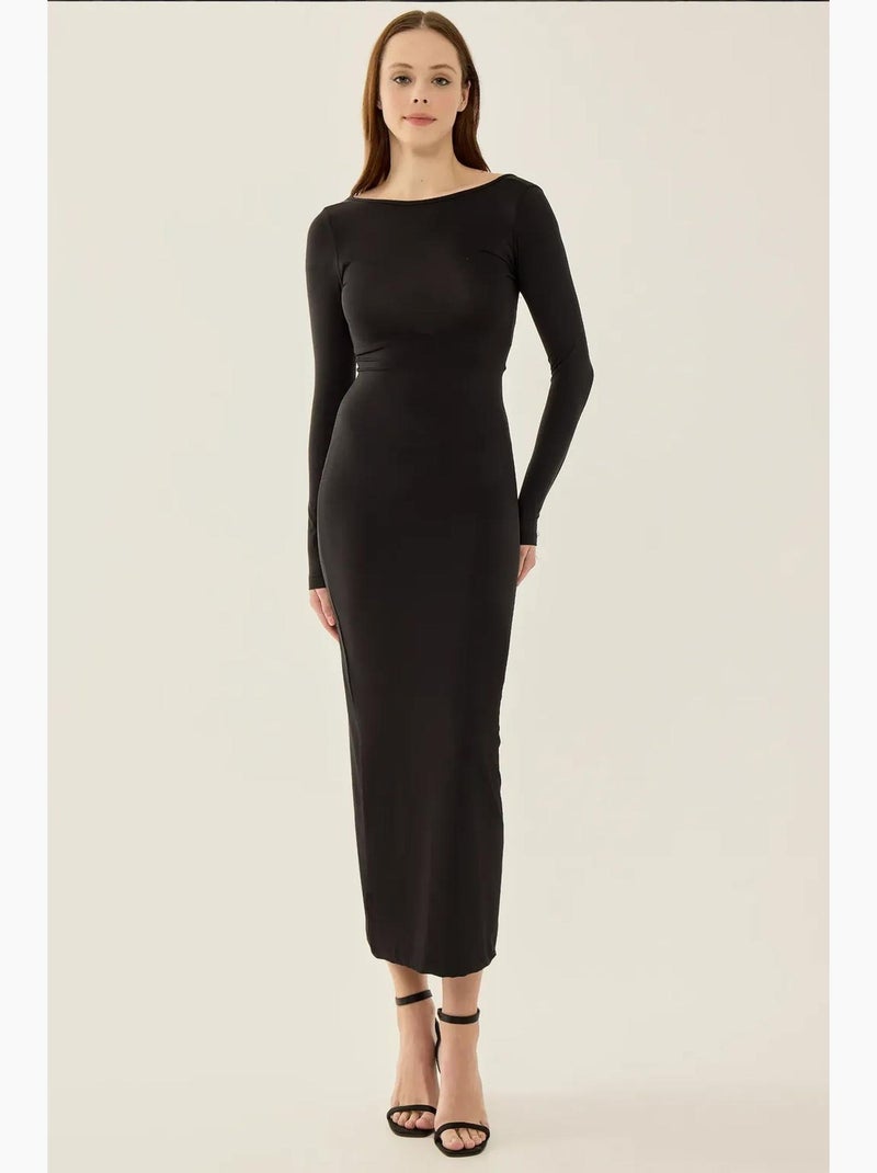 Robe midi en tricot à dos ouvert hiccup Noir - Kiabi