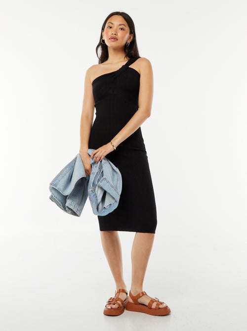 Robe midi en tricot avec bretelle asymétrique - Kiabi