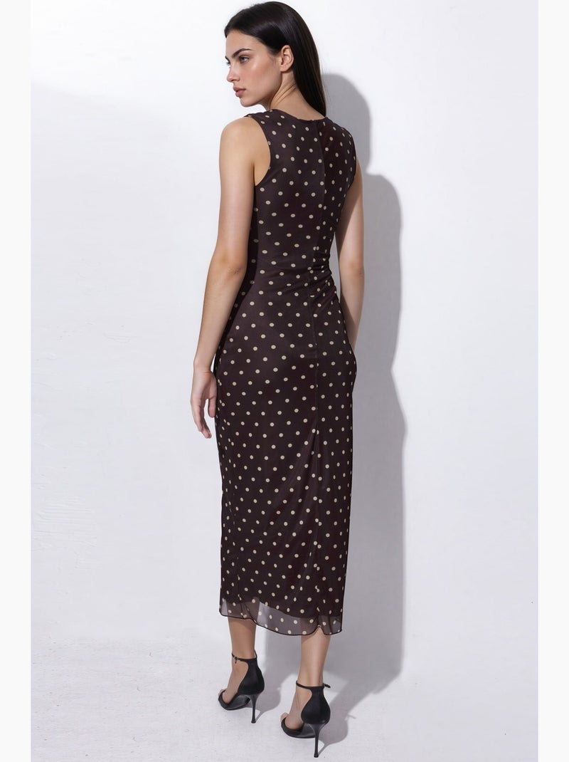 Robe midi en tulle à pois et col rond hiccup Marron foncé - Kiabi