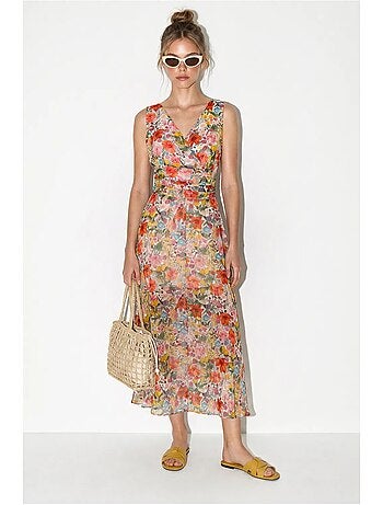 Robe midi évasée à motif floral lucci