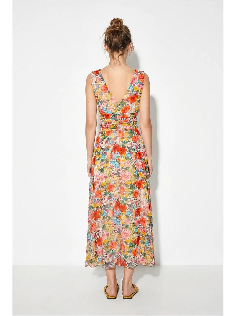 Robe midi évasée à motif floral lucci Blanc - Kiabi