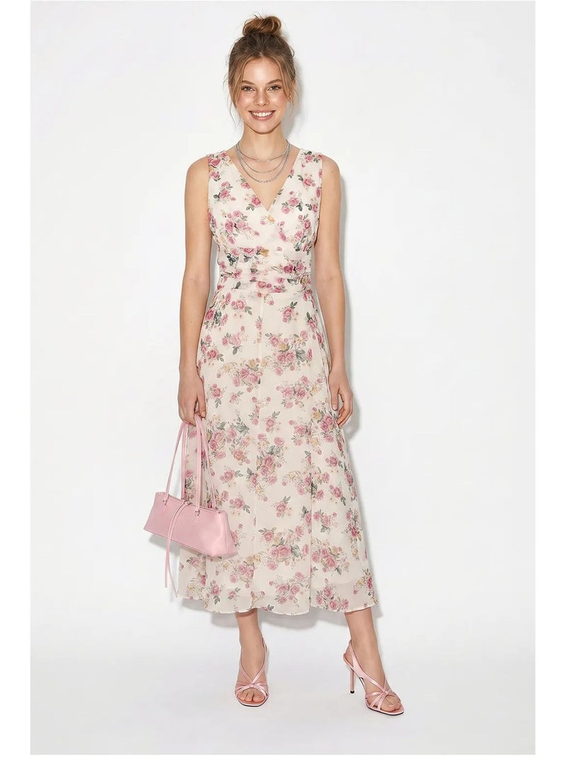 Robe midi évasée à motif floral lucci Blanc Rose - Kiabi