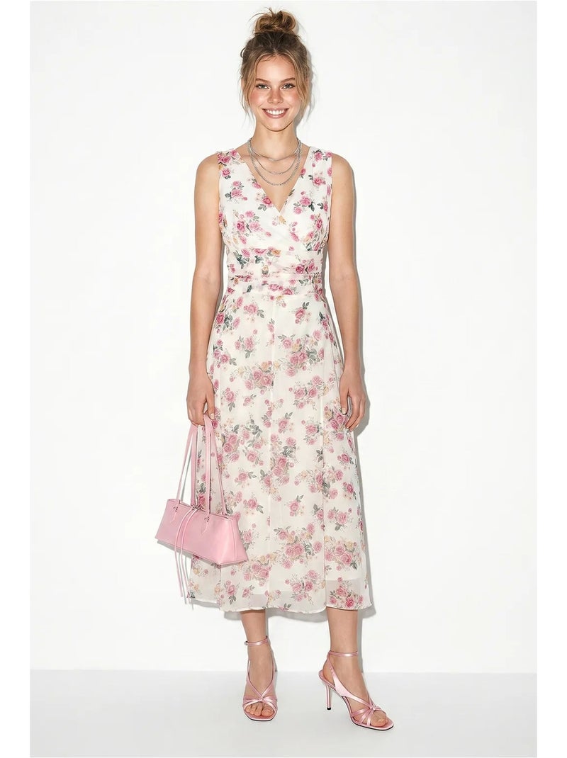 Robe midi évasée à motif floral lucci Blanc Rose - Kiabi