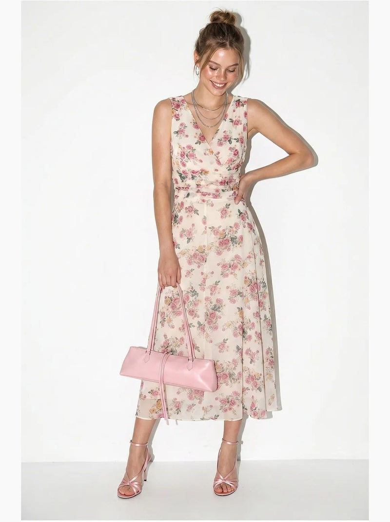 Robe midi évasée à motif floral lucci Blanc Rose - Kiabi
