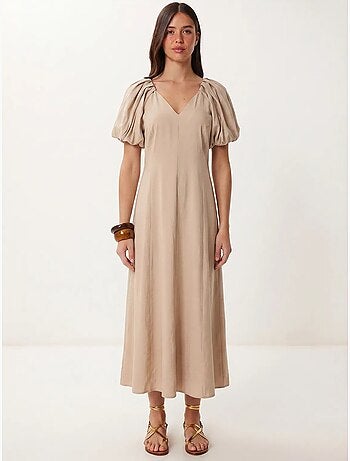 Robe midi femme ligne a avec col en v istanbul