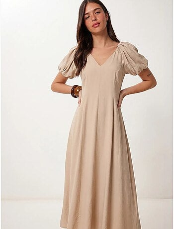 Robe midi femme ligne a avec col en v istanbul