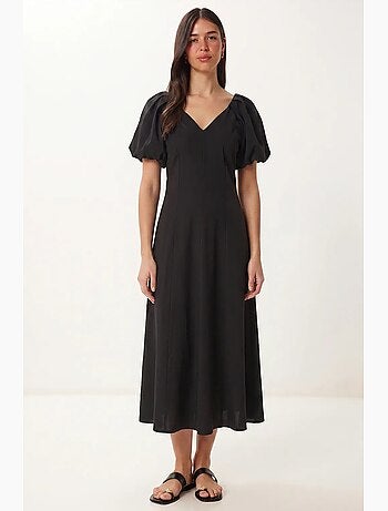 Robe midi femme ligne a avec col en v istanbul