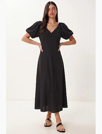Robe midi femme ligne a avec col en v istanbul