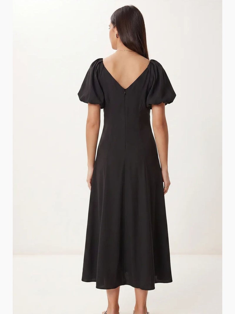 Robe midi femme ligne a avec col en v istanbul Noir - Kiabi