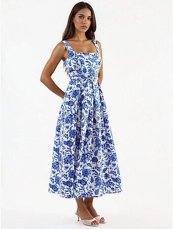 Robe midi fleurie à col carré busem