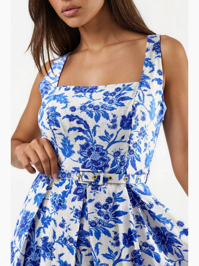Robe midi fleurie à col carré busem Blanc - Kiabi
