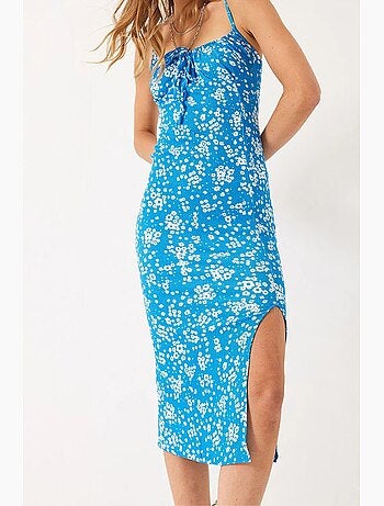 Robe midi fleurie à col carré lucci