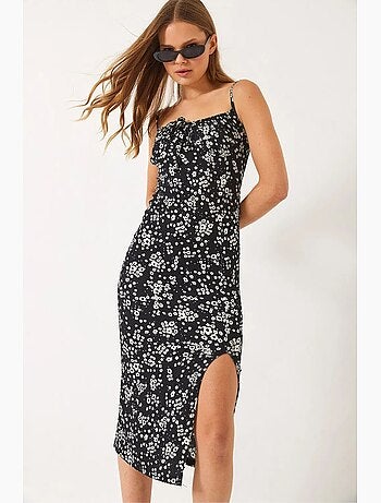 Robe midi fleurie à col carré lucci