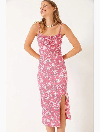 Robe midi fleurie à col carré lucci