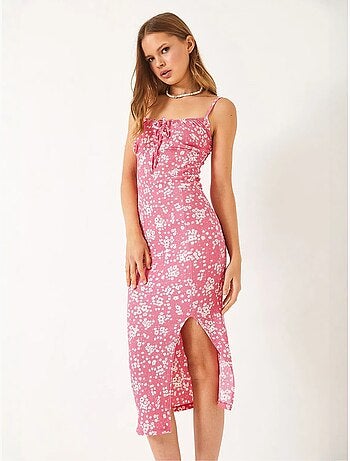 Robe midi fleurie à col carré lucci
