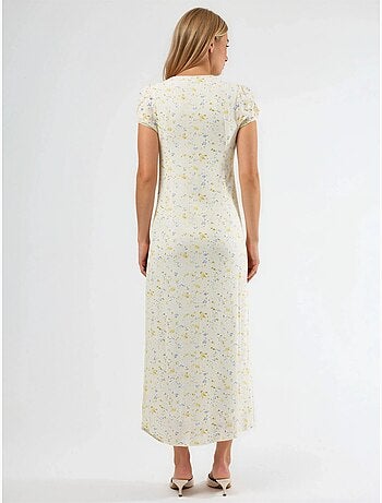 Robe midi fleurie à col u avec détail nœud busem